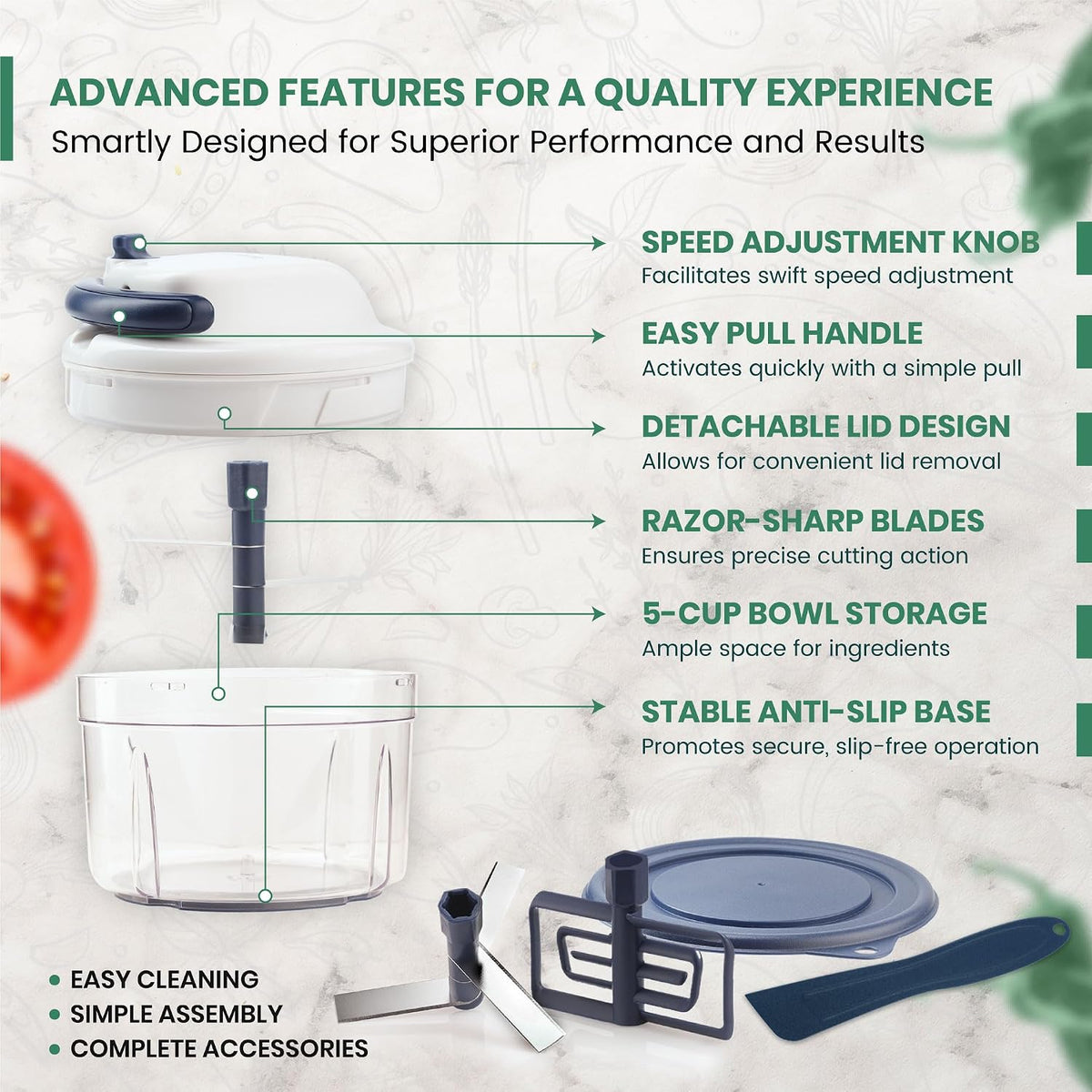 Vivaant Hand Pull Manual Food Chopper, Onion Chopper Vegetable Cutter Dicer