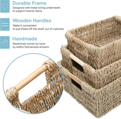 VATIMA Water Hyacinth Storage Baskets with Large Open-Front for Kitchen, Decorative for Living Room, 13.4” x 9.5” x 5.5”, 2 Pack