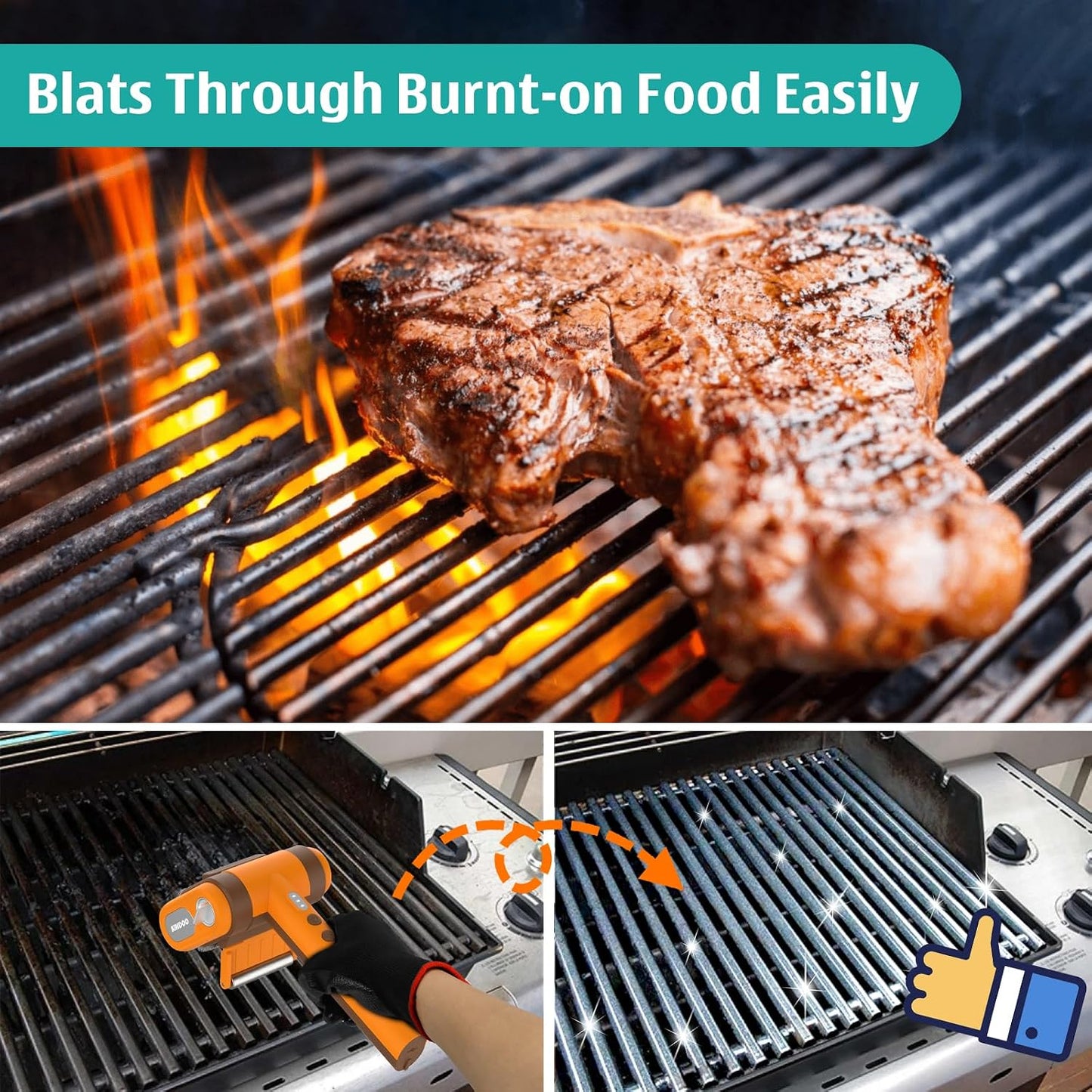 Electric Rechargeable Grill Brush,Grill Cleaner for Outdoor Grill with 800 RPM Motor - Bristle-Free Stainless Steel Grill Cleaner with LED Light for BBQ, Heavy Duty Grill Cleaning Tool (Champagne)