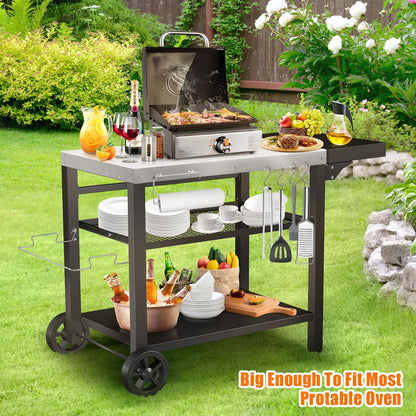 Outdoor Pizza Oven Table for Ninja Woodfire, Blackstone Tabletop Grill, Portable Grill Cart & Food Prep Work Table, Movable Pizza Oven Cart for Backyard BBQ and Patio Parties