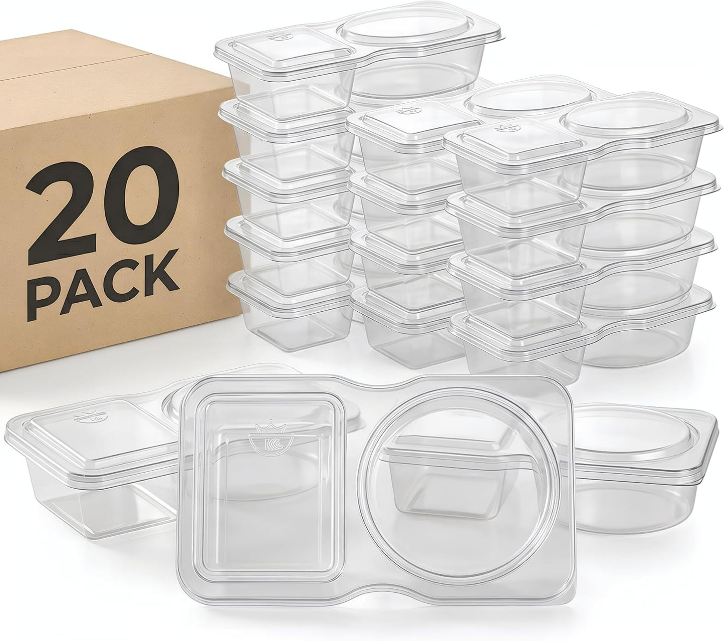 20-Pack 2 Compartment Snack Containers for Snack Prep – Reusable BPA-Free Leakproof Lunchable Snack Containers for Kids & Families, Portion Control Food Containers