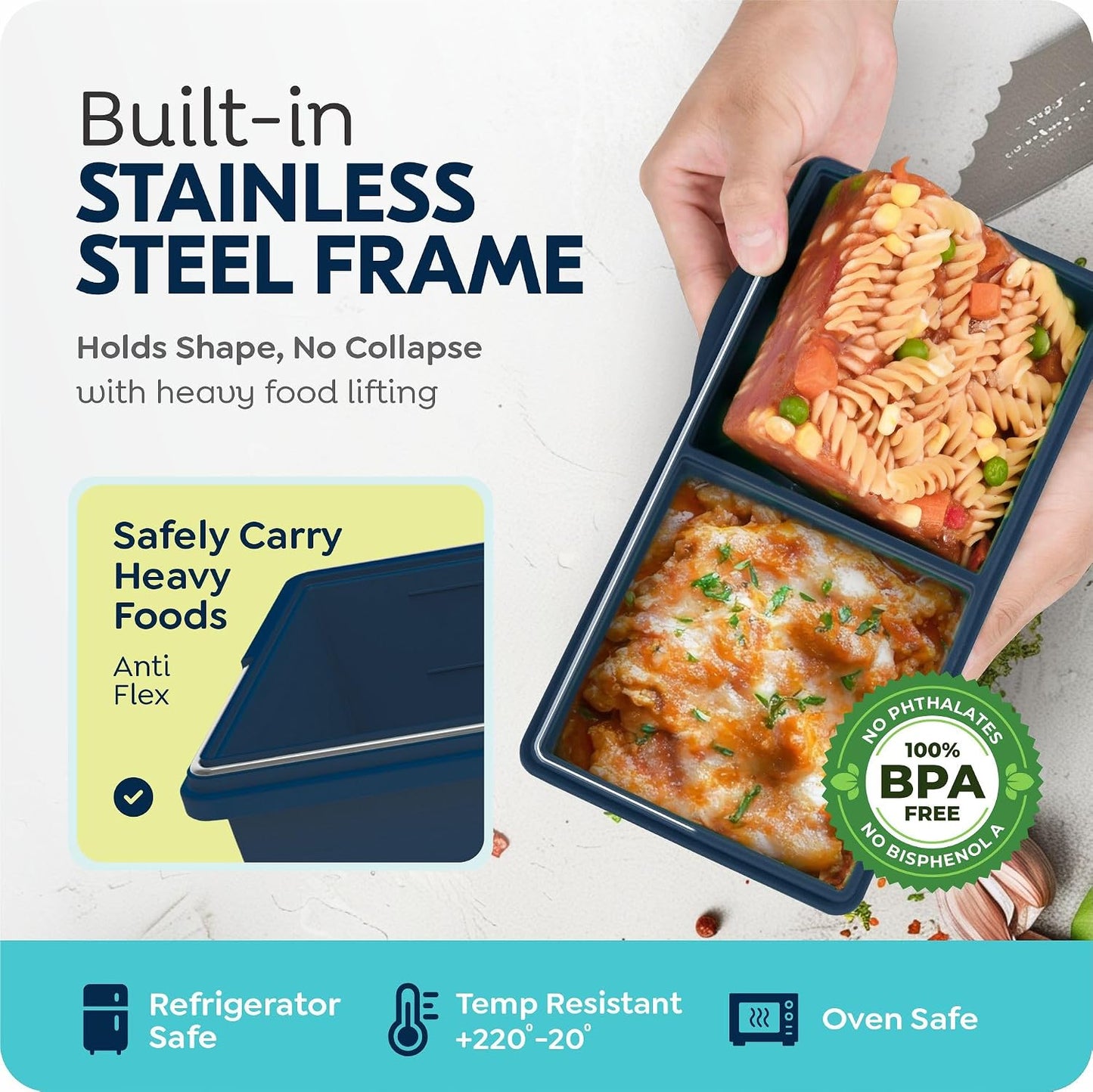 2 cup Silicone Freezer Trays with Lids, Silicone Soup Freezer Molds, Easily prepare portioned meals, Great for storing soups, lasagna, leftovers, sauces and other dishes, Dishwasher, Oven Safe