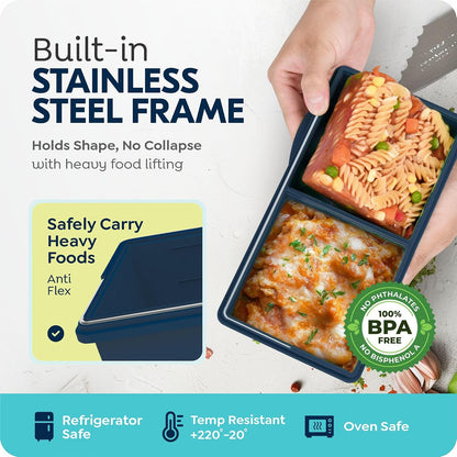 2 cup Silicone Freezer Trays with Lids, Silicone Soup Freezer Molds, Easily prepare portioned meals, Great for storing soups, lasagna, leftovers, sauces and other dishes, Dishwasher, Oven Safe