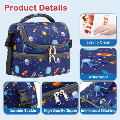 FlowFly Kids Double Decker Cooler Insulated Lunch Bag Large Tote for Boys, Girls, Men, Women, With Adjustable Strap, Unicorn