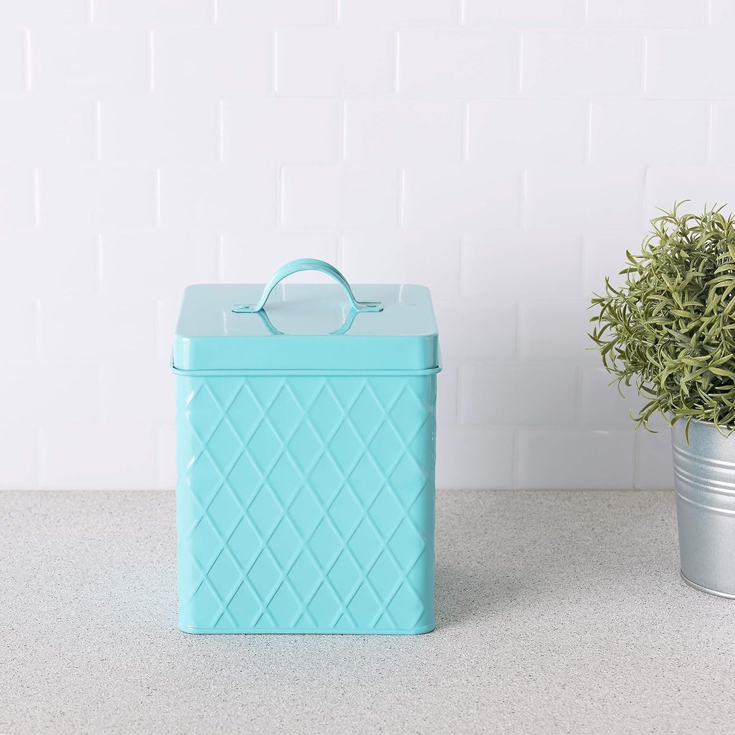 Home Basics Tin Canister/Container for Kitchen Tea, Coffee, Sugar, Cookies, Food, Flour, Baked Goods & Laundry Storage