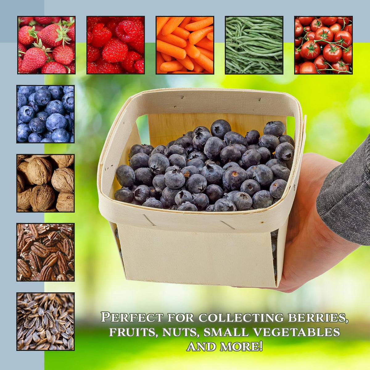 Cornucopia Brands Quart Wooden Berry Baskets (8-Pack); 5.75-Inch Square Vented Wood Boxes for Fruit Picking, Easter or Arts & Crafts