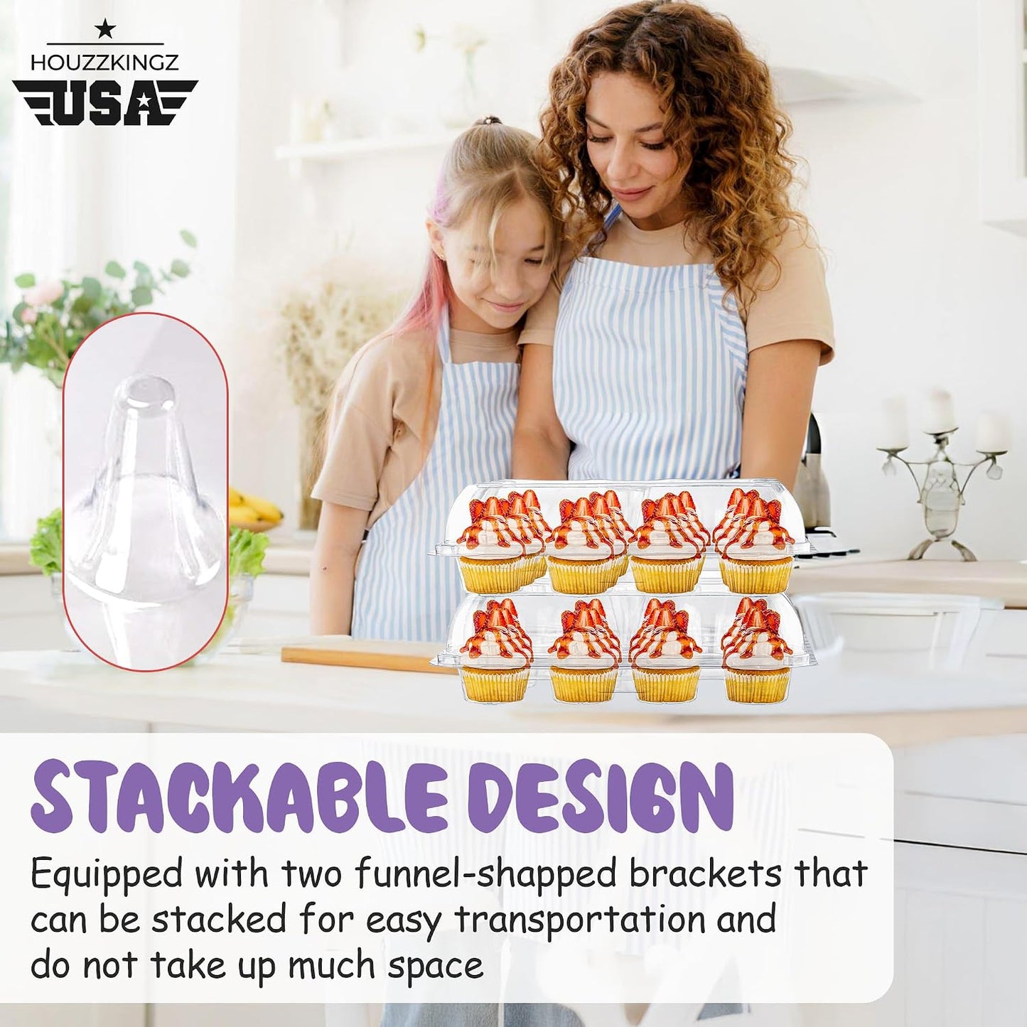 Plastic Cupcake Containers Boxes | 12 Compartment – 8 Pack | Disposable High Dome Dozen Cupcake Holder With Lid Bulk | Extra Sturdy Stackable Cupcake Boxes | Durable Muffin Packaging Transporter To Go