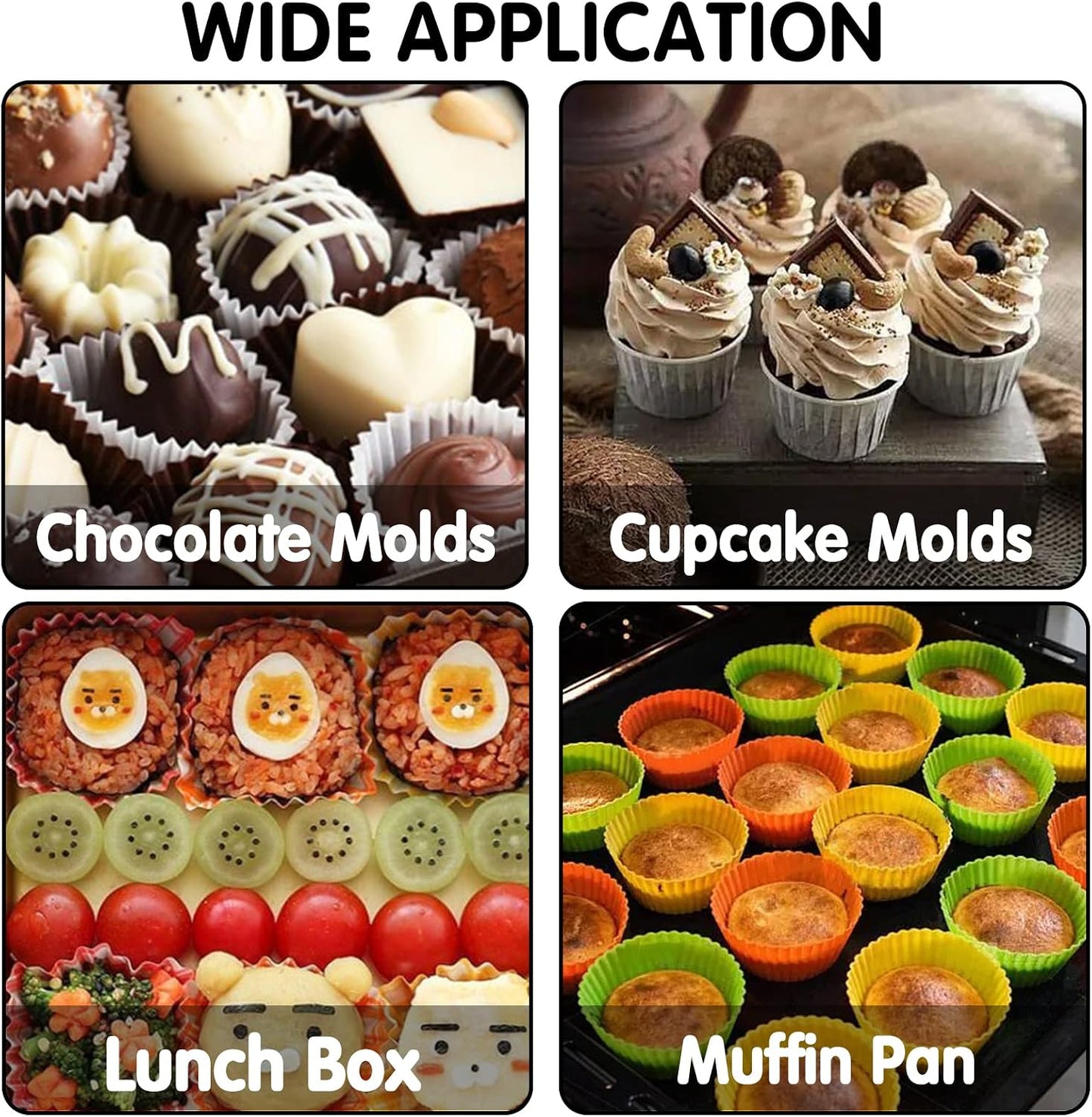 Silicone Lunch Box Dividers,24 pcs Bento Box Dividers with 20 Animal Picks,Silicone Bento Box Inserts,Cupcake Baking Cups,Muffin Pan Liners,Reusable and BPA Free