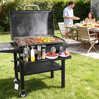 Upgraded Grill Table for Weber Kettle 22"/18"/26", Master Touch 22", Smokey Mountain, Recteq Pellet Grill RT-B380, Prep Station with Cutting Board, Basin, 4 Hooks, Shelf for Weber Kettle Accessories