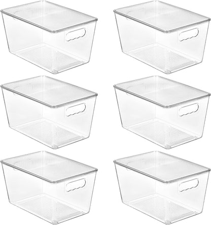 Vtopmart 6 Pack Clear Stackable Storage Bins with Lids, Medium Plastic Containers with Handle for Pantry Organizer and Storage,Perfect for Kitchen,Fridge,Cabinet, Closet,Bathroom Organization