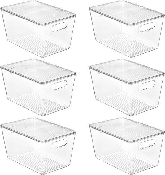 Vtopmart 6 Pack Clear Stackable Storage Bins with Lids, Medium Plastic Containers with Handle for Pantry Organizer and Storage,Perfect for Kitchen,Fridge,Cabinet, Closet,Bathroom Organization