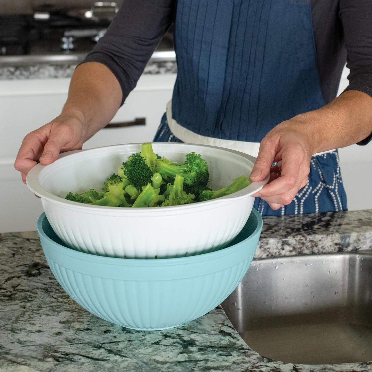 Nordic Ware 2-in-1 Colander Bowl Set, White and Sea Glass