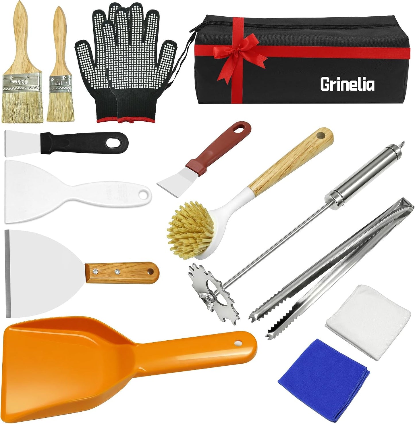 15PCS All-in-One Grill Cleaning Kit with Grill Brush & Scraper for Gas, Charcoal & Griddle, Bristle Free BBQ Grill Cleaner, Grill Cleaning Tools & Accessories, BBQ Gift for Daddy