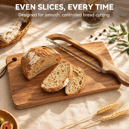 Premium Walnut Bread Cutting Board and Knife Set, Curved Serrated Bread Knife for Homemade Bread, Sourdough Bread Board with Magnetic Knife Storage