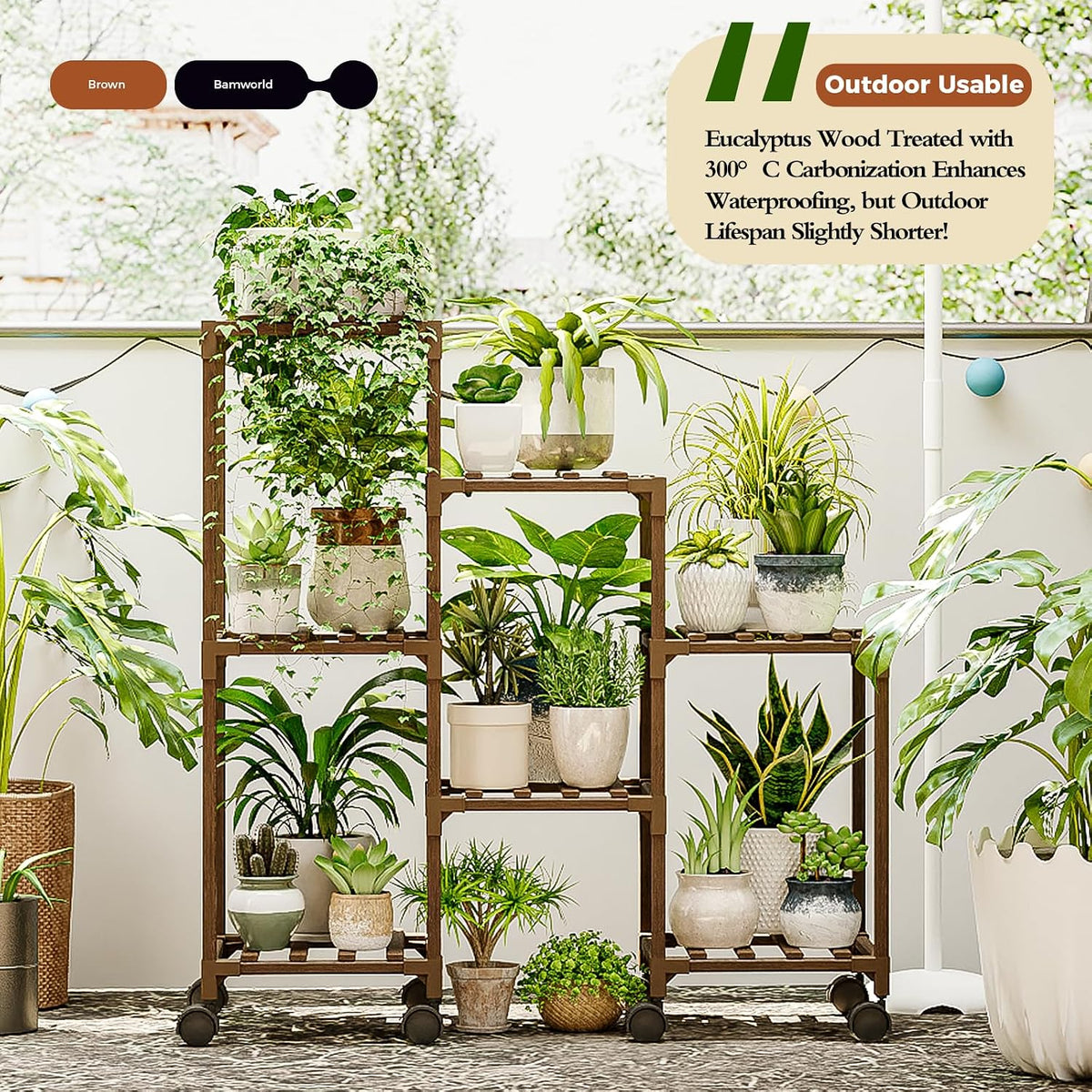 Bamworld Plant Stand Indoor Plant Shelf Outdoor Wood Plant Rack