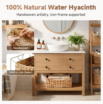 StorageWorks Wicker Baskets for Organizing, Water Hyacinth Storage Baskets with Handles, Woven Baskets for Pantry Storage, 13" x 8¼" x 7", 2-Pack