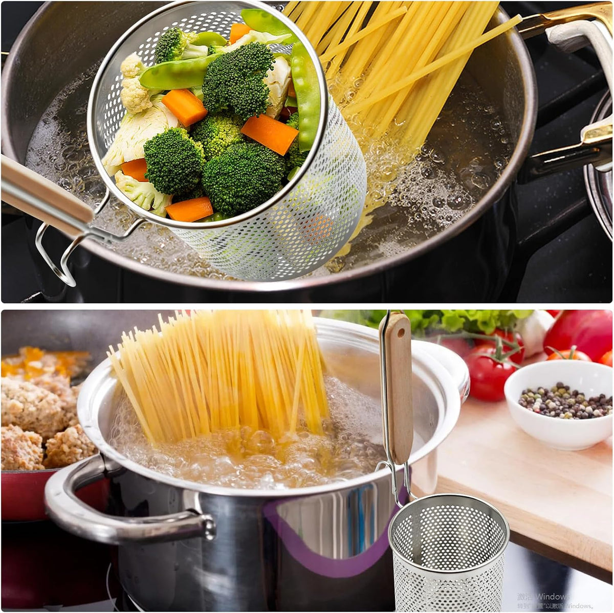 Stainless Steel Pasta Strainer, 2pcs Noodle Strainer Pasta Baskets