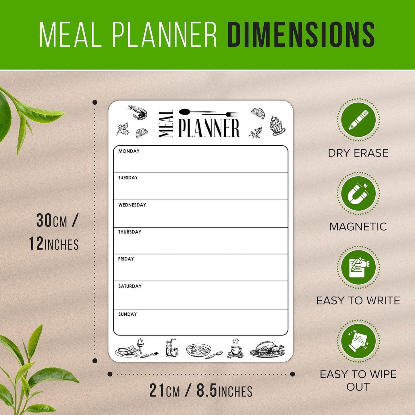 Dry Erase Menu Board for Fridge A4-8.5 x 12 in Weekly Meal Planner Dry Erase Board Magnetic Meal Planner for Refrigerator Dry Erase Dinner Menu Board for Kitchen Magnetic Dinner Menu for Fridge