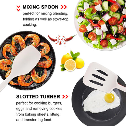 Kitchen Cooking Utensils Set, 6Pcs Silicone Kitchen Utensils Set Spatula Spoon Soup Ladle Turner, Heat Resistant Wooden Handle Silicone Cooking Gadgets for Nonstick Cookware & Baking BPA FREE