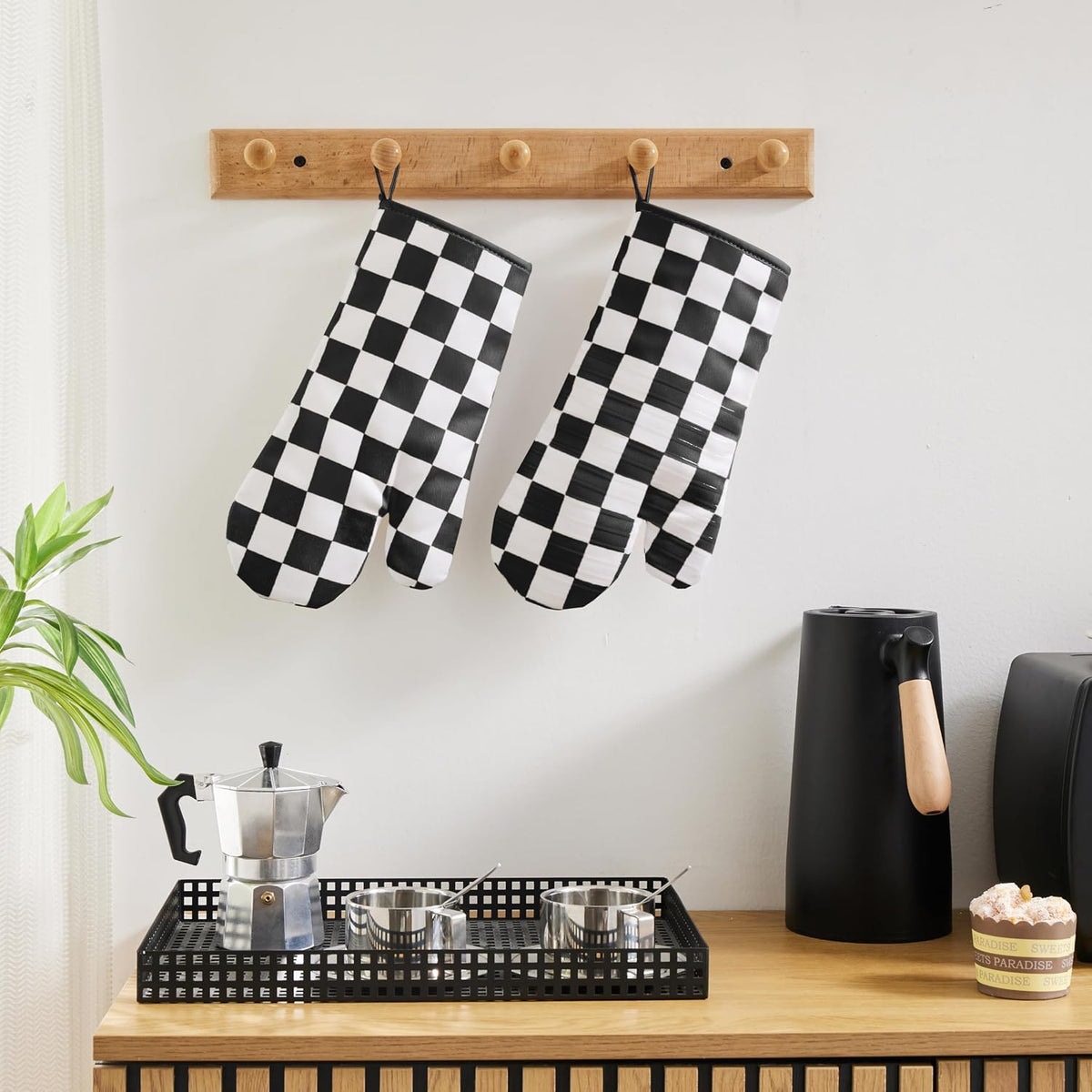Ohocut Navy Blue Checkered Oven Mitts Heat Resistant, Vintage Retro Checkerboard Cute Oven Mitts, Non-Slip Silicone Kitchen Oven Gloves, 2-Pack Set, 7''x13''