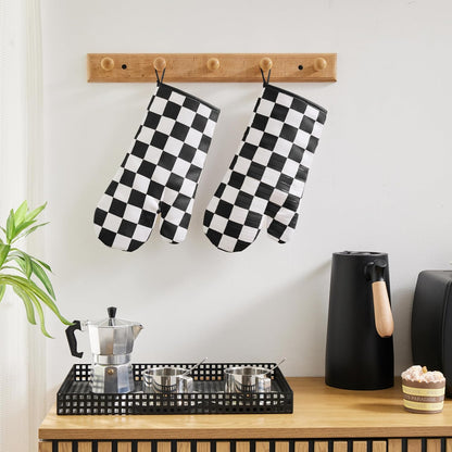 Ohocut Navy Blue Checkered Oven Mitts Heat Resistant, Vintage Retro Checkerboard Cute Oven Mitts, Non-Slip Silicone Kitchen Oven Gloves, 2-Pack Set, 7''x13''