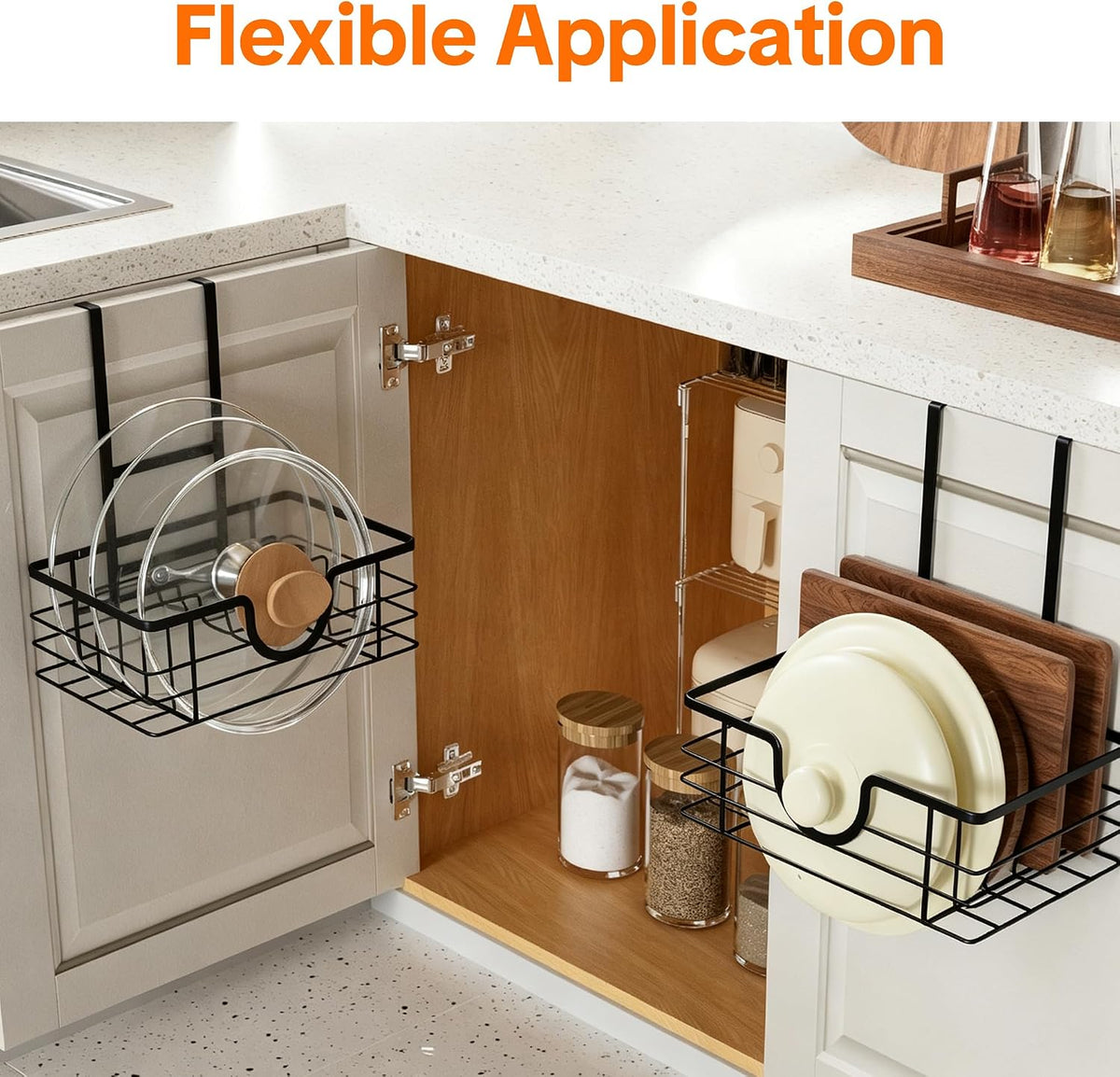Pot Lid Organizer for Cabinet, Adjustable Height Pan Lid Holder