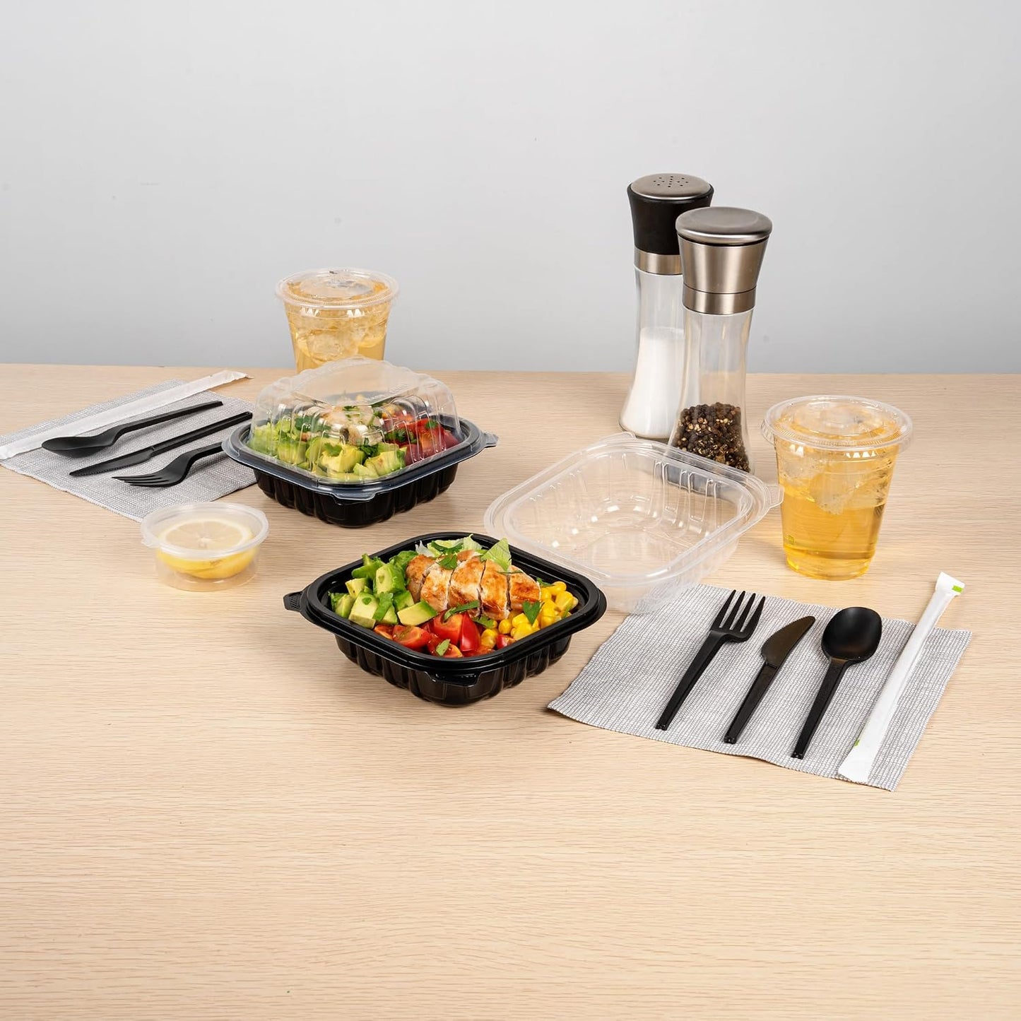Thermo Tek 40 Ounce Clamshell Containers, 50 Disposable Take Out Boxes - 3 Compartments, Ventilated Lids, Black Plastic Meal Prep Containers, Microwavable, For Pasta Or Salads - Restaurantware