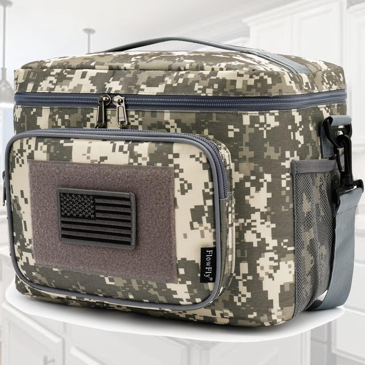 FlowFly Lunch Bag, Insulated Cooler, Thermal Lunch Box Tote with MOLLE/PALS Webbing, Adjustable Padded Shoulder Strap, for Tactical Men Women Adults and Boys Girls Kids (Cyan, Medium)