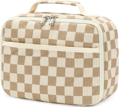 Bluboon Insulated Lunch Bag for Girls & Boys, Corduroy School Lunch Box with Cooler & Organizer Compartments, Leak-Proof Lunch Tote for School, Travel (Corduroy Strawberries Beige)