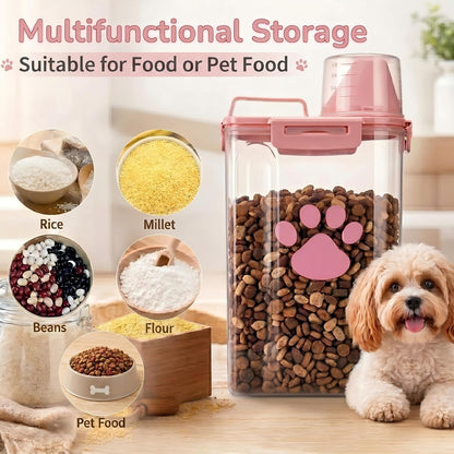 Dog Storage Container with cleaning brush,Measuring Cup,Portable Pet Food Containers with Upgraded Large Spout and Cup for Dogs,Cats,Birds,Small Animals(White)