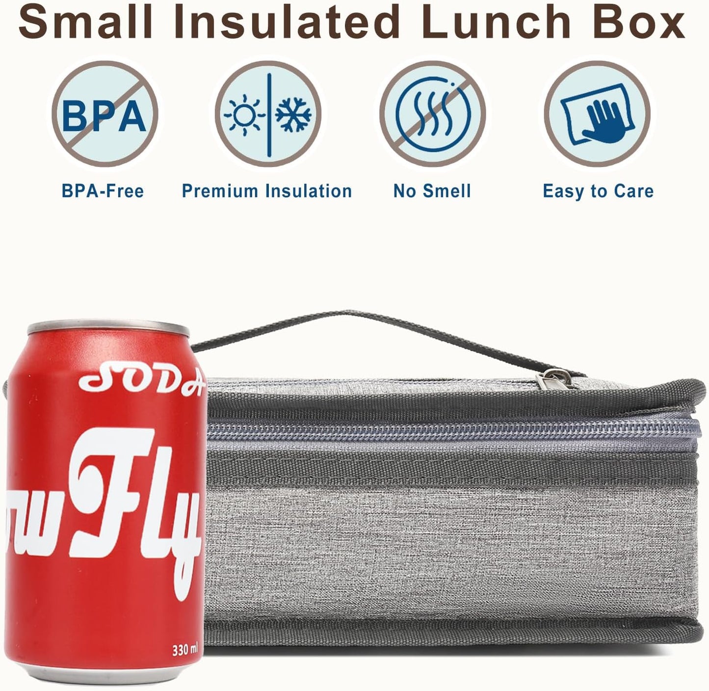 FlowFly Small Insulated Lunch box Portable Soft Bag Mini Cooler Thermal Meal Tote Kit with Handle for Work & School, Black