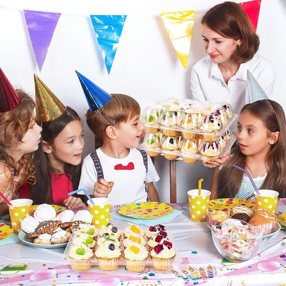 12 Count x 12 Sets Cupcake Carrier With 150 Pack Liners, Stackable Plastic Cupcake Containers Boxes Holder with Tall Dome Lid, Disposable Cupcake Storage Trays
