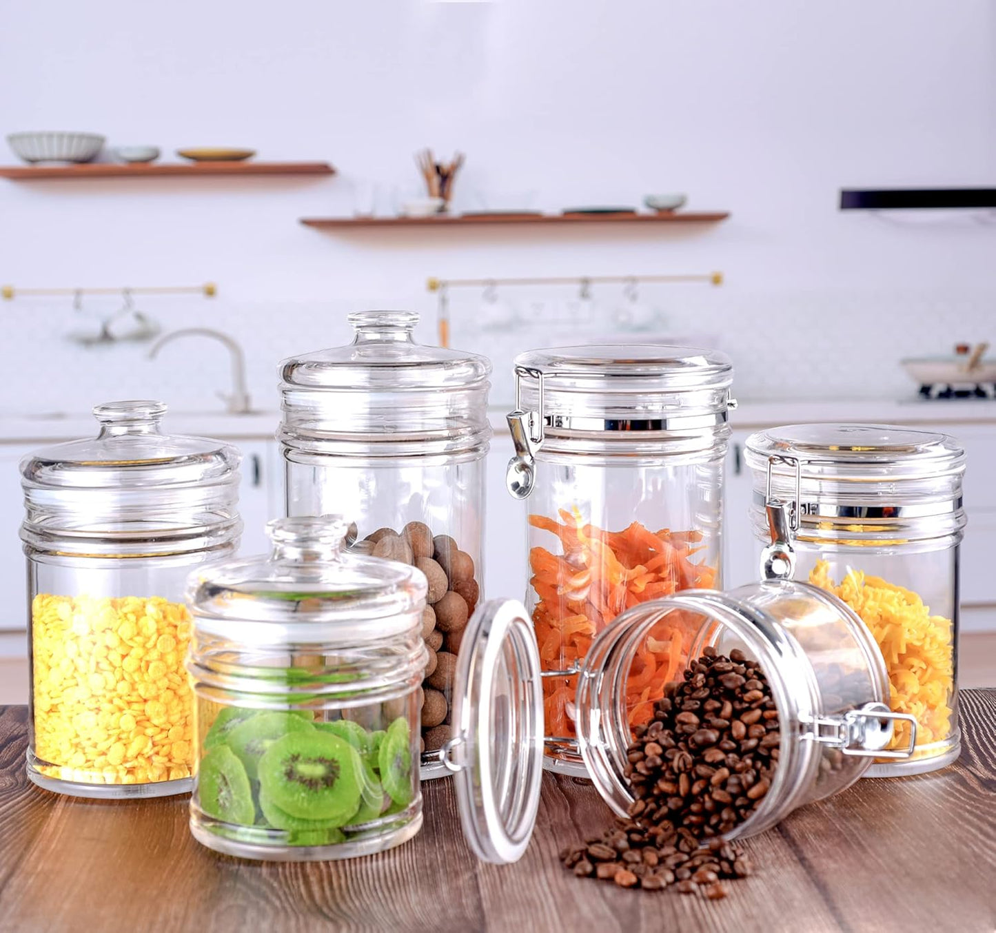 64 oz Reinforced Large Acrylic Canister with Locking Clamp, Airtight Flip Jar | Food Storage Container for Flour, Sugar, Coffee, Candy, Cookie etc