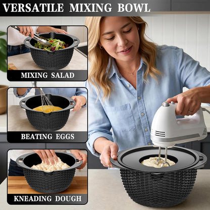 4-in-1 Colander with Bowl Set — Patented 360° Rotatable Strainer Bowl with 3 Graters, Snap-On Lid & Non-Slip Base, Funny Kitchen Present for Women, Aesthetic Pasta Fruit Vegetable Strainer (Beige)