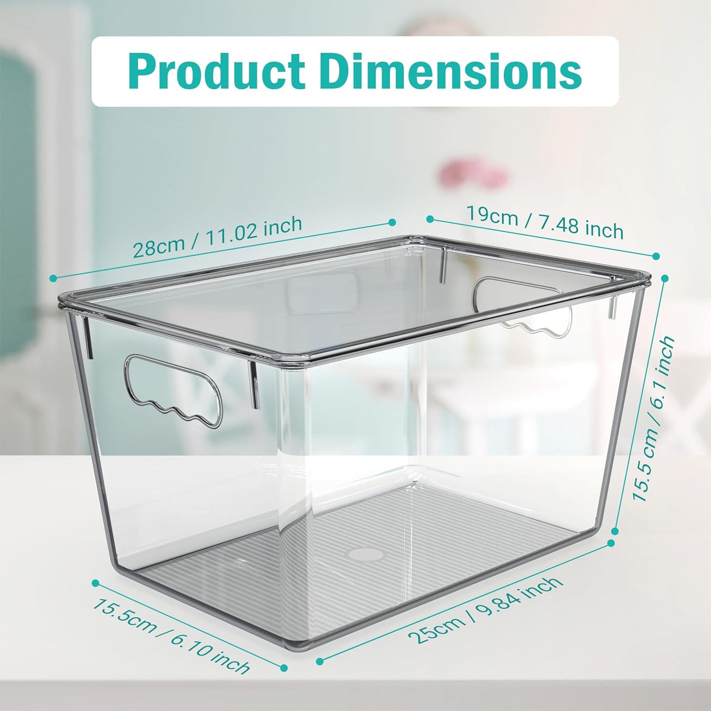 YAN & HIN 6 Pack Clear Storage Bins with Lids, Stackable Plastic Organizer Bins with Handles, Pantry Organizers and Storage for Kitchen Cabinet, Fridge, Bathroom, Closet and Shelf Organization
