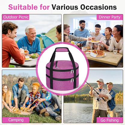 Round Insulated Casserole Carrier – 12" Portable Pie Carrier Bag for Hot or Cold Food, Leakproof Thermal Lunch Tote with Handle for Parties Picnic & Travel - Grey