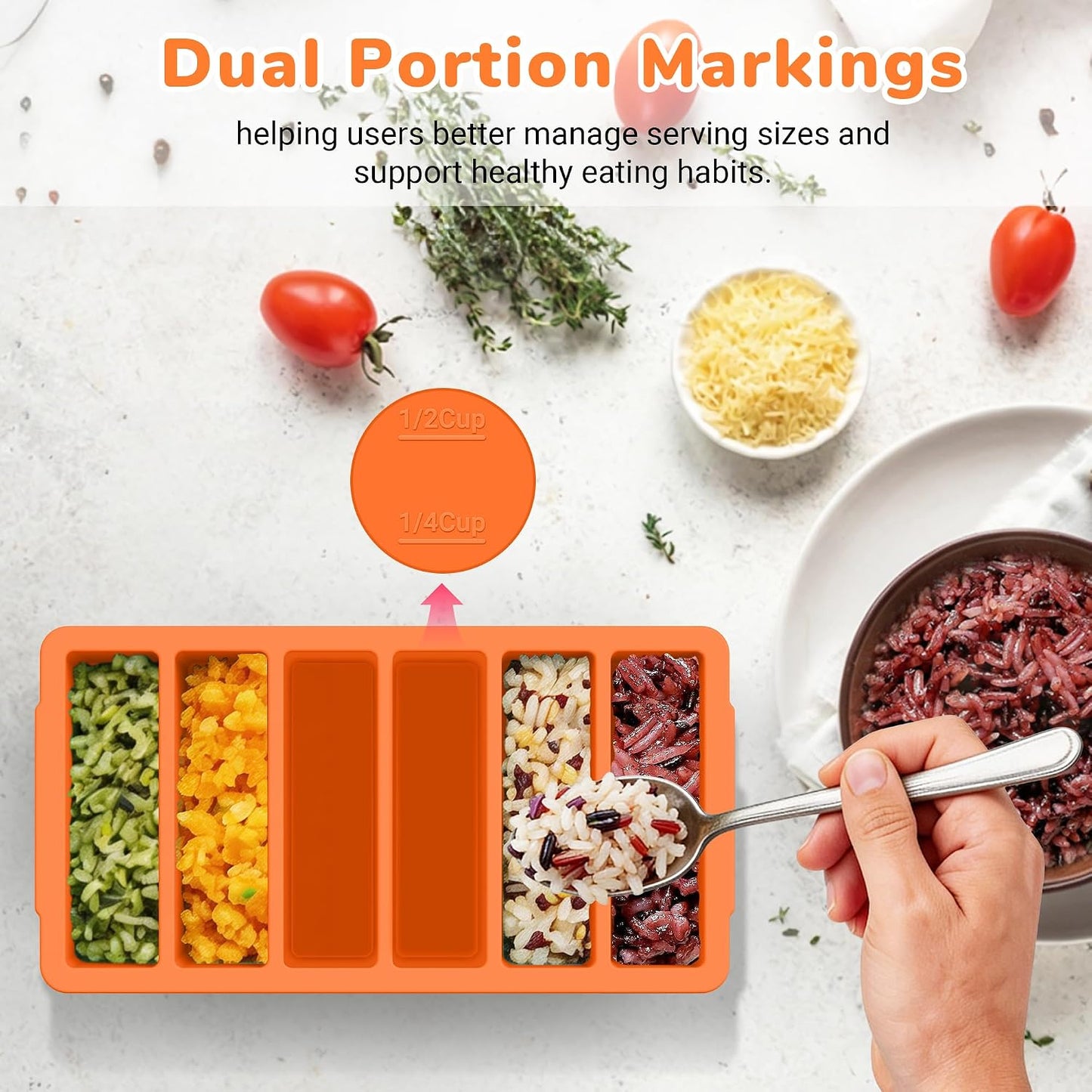 Silicone Freezer Trays with Lid (4-Pack), 1-Cup, 2-Cup, 1/2-Cup & 2-Tbsp Silicone Freezer Molds, Stackable Soup Freezer Meal Prep Containers,Ice Cube Tray for Making Sauce,Smoothies,Yogurt Bites