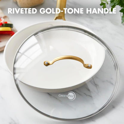 GreenPan 8" Tempered Glass Lid for Pots and Pans Cookware, Gold-Tone Handle with Matte Finish, Dishwasher and Oven Safe