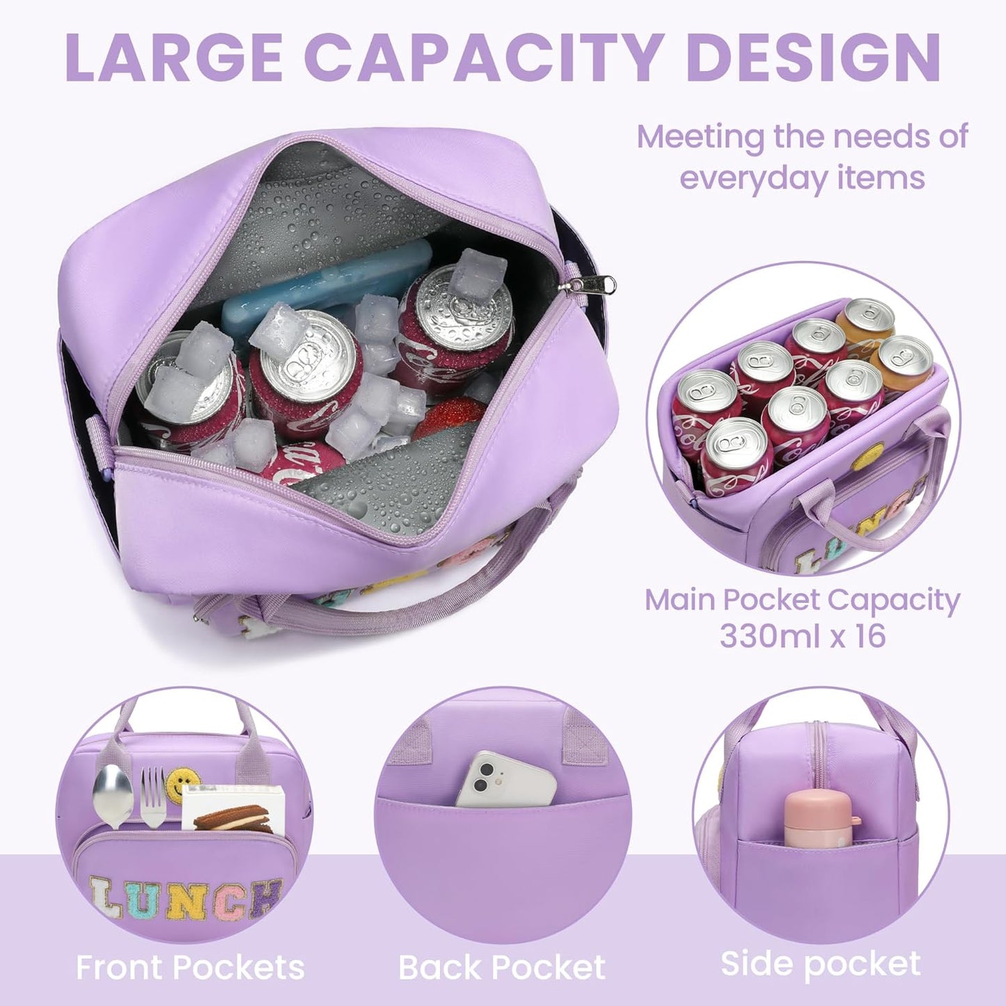 RLGPBON Insulated Lunch Bag Teen Girls, Preppy Lunch Box Large Insulated Lunch Bag Reusable Lunch Tote Bag, Preppy LunchBag for Girls School Travel Picnic