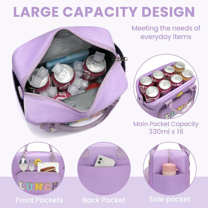 RLGPBON Insulated Lunch Bag Teen Girls, Preppy Lunch Box Large Insulated Lunch Bag Reusable Lunch Tote Bag, Preppy LunchBag for Girls School Travel Picnic