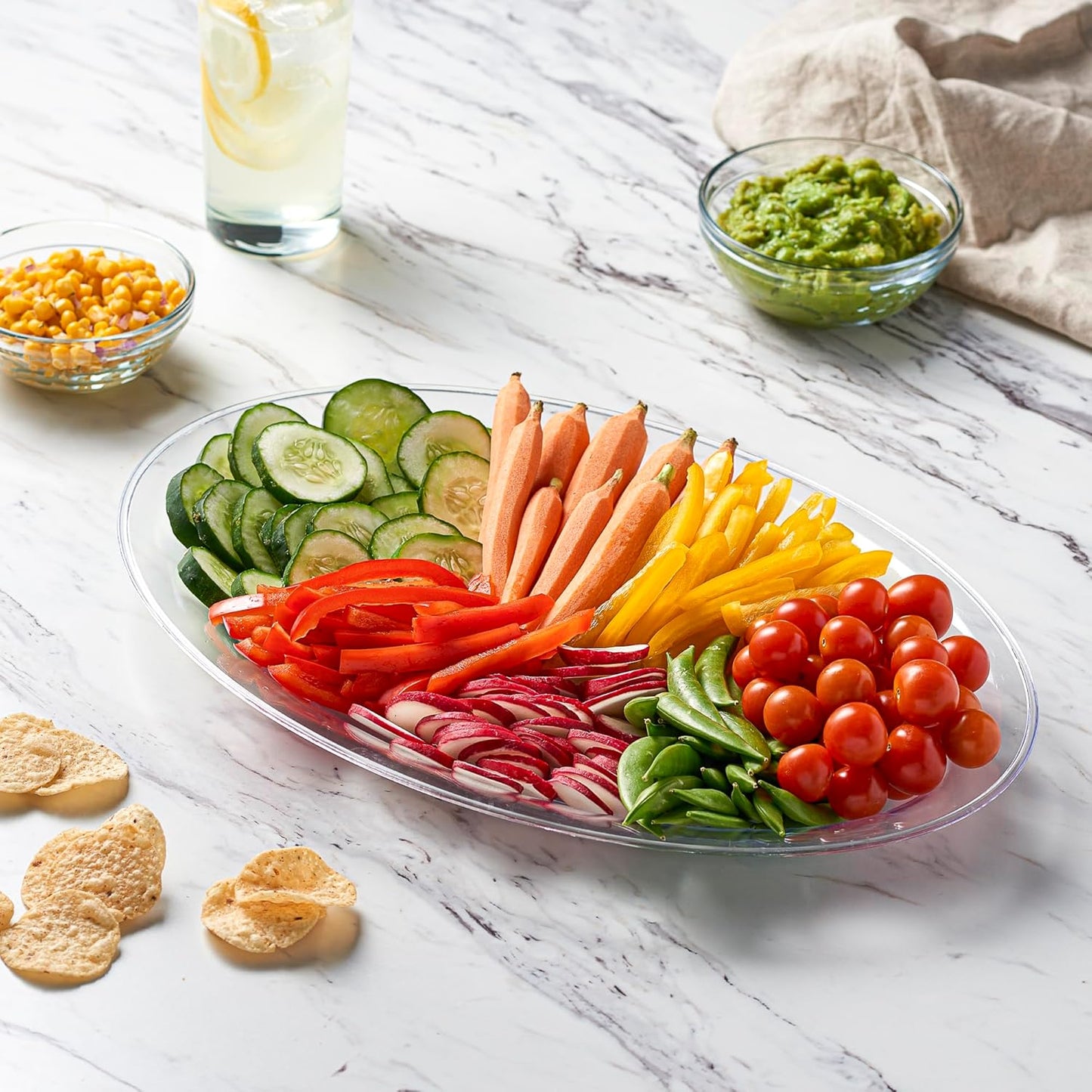 PLASTICPRO Plastic Oval Serving Trays - Serving Platters Oval 11 X 16 Disposable Party Dish Crystal Clear Pack of 4