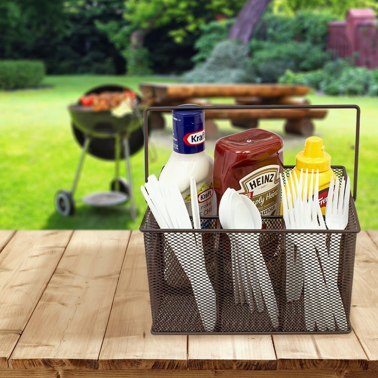 Sorbus® Utensil Caddy — Silverware, Napkin Holder, and Condiment Organizer — Multi-Purpose Steel Mesh Caddy—Ideal for Kitchen, Dining, Entertaining, Tailgating, Picnics, and much more (White)