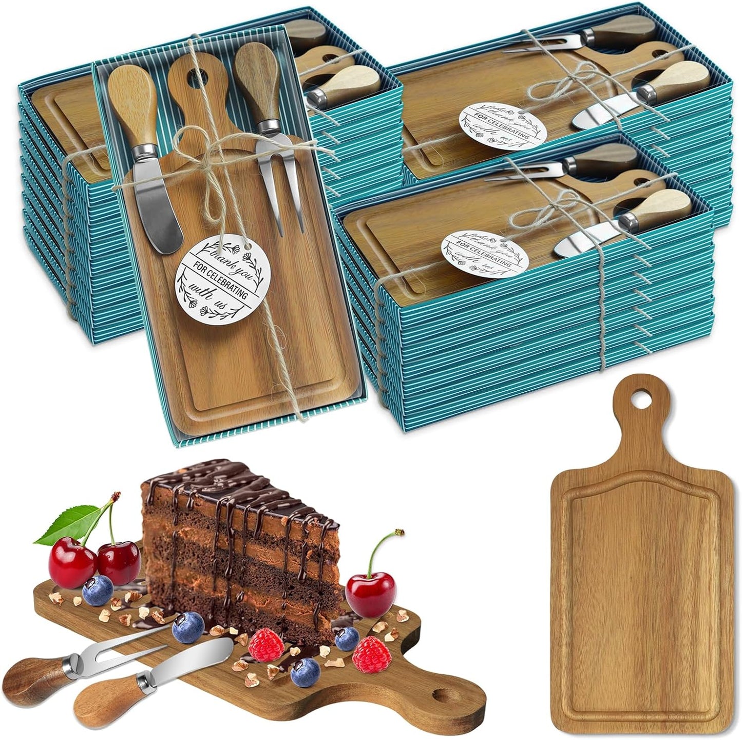 AZEAM 12 Sets Baby Bridal Shower Prizes for Game Winners, Bamboo Mini Cheese Board Set with Knife Fork and Present Box, Small Charcuterie Board Bulk for Party Wedding Guests Present