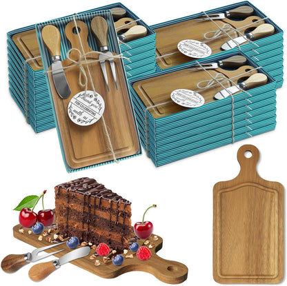 AZEAM 12 Sets Baby Bridal Shower Prizes for Game Winners, Bamboo Mini Cheese Board Set with Knife Fork and Present Box, Small Charcuterie Board Bulk for Party Wedding Guests Present