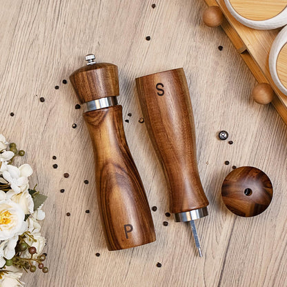 Haomacro Wooden Salt and Pepper Grinder Set Refillable Salt & Pepper Mills