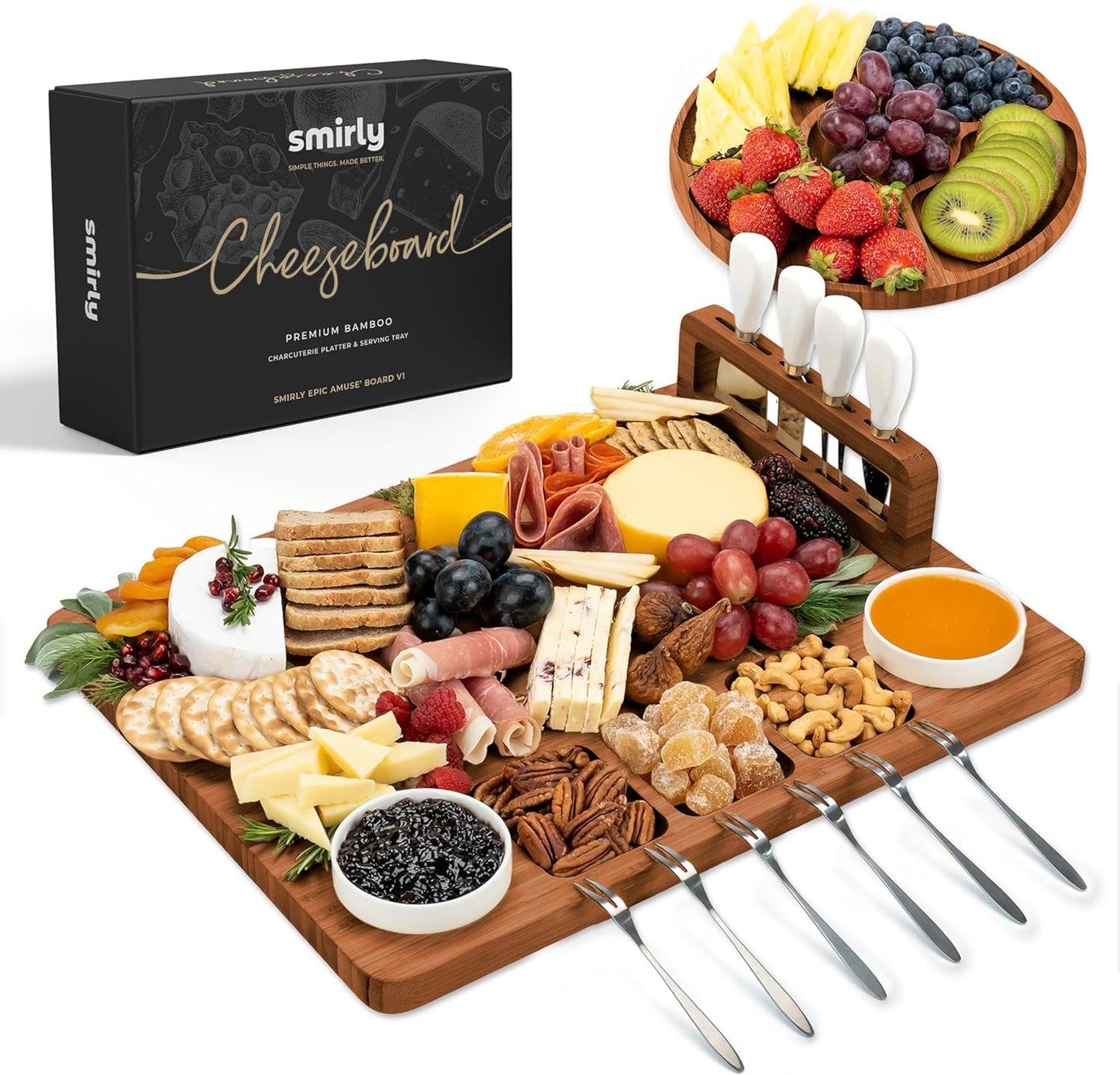 SMIRLY Charcuterie Boards Set, Large Cheese Board Set, Natural Bamboo Charcuterie Tray Cheese Platter with Accessories - Housewarming Gifts New Home, Wedding & Bridal Shower Gifts for Women, Couples