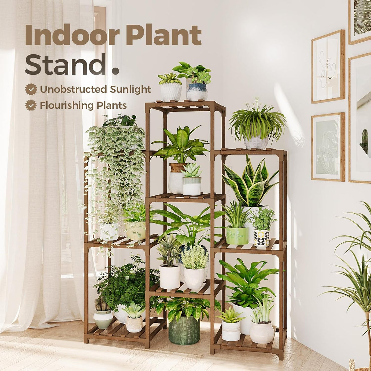 Bamworld Plant Stand Indoor Plant Shelf Outdoor Wood Plant Rack