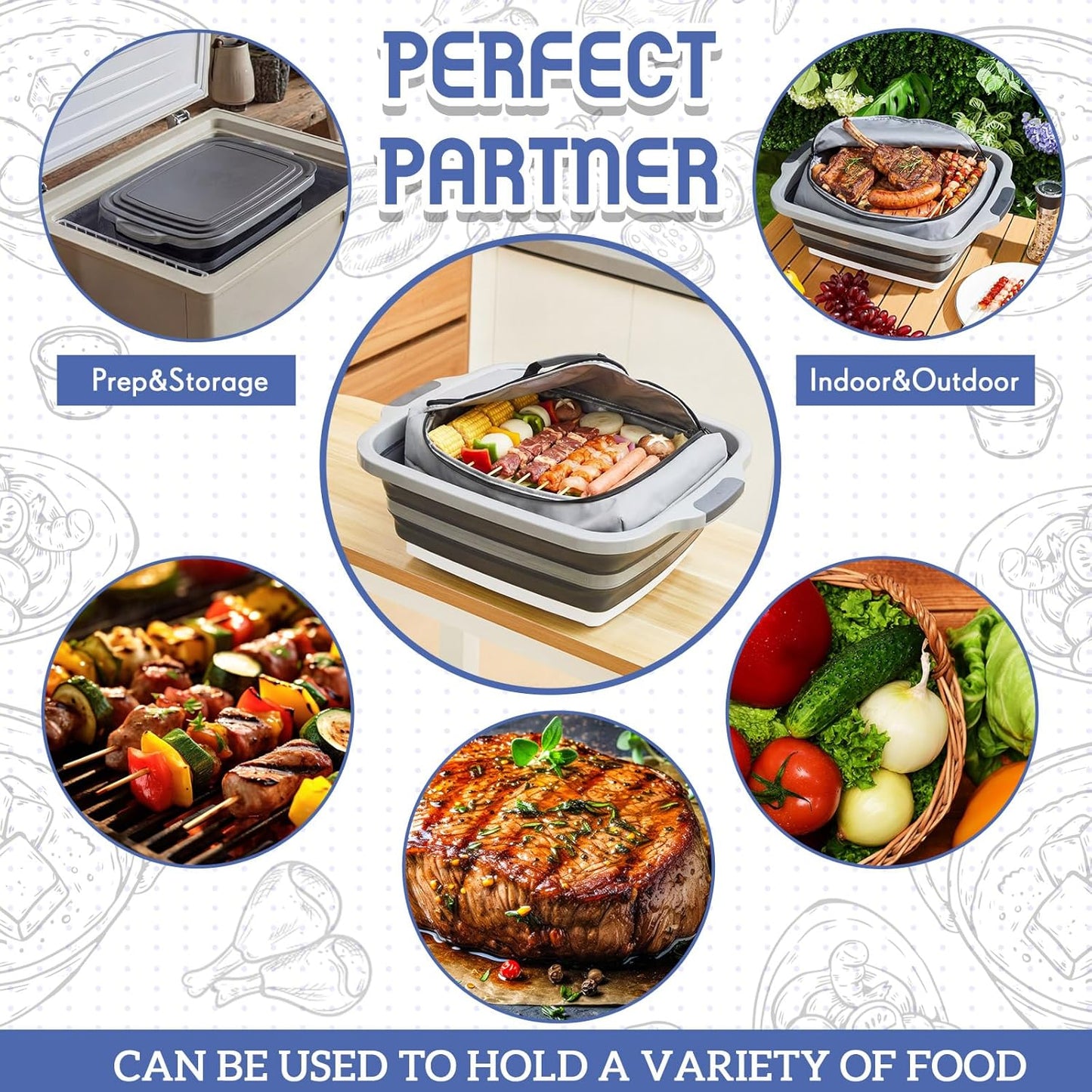 Funnymoom 2pcs Barbecue Prep Set Include Collapsible BBQ Prep Tub with Lid and Cutting Board(4.22 Gal/16l) BBQ Blanket for Resting Meat(21inch) Smoker Blanket Insulated(Black,Classic Style)