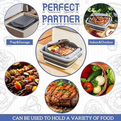 Funnymoom 2pcs Barbecue Prep Set Include Collapsible BBQ Prep Tub with Lid and Cutting Board(4.22 Gal/16l) BBQ Blanket for Resting Meat(21inch) Smoker Blanket Insulated(Black,Classic Style)