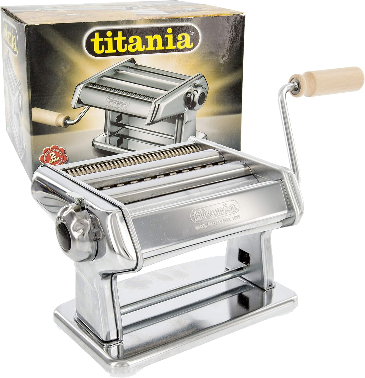 Pasta Maker Machine by Imperia- Heavy Duty Steel Construction w Easy Lock Dial and Wood Grip Handle- Model 190